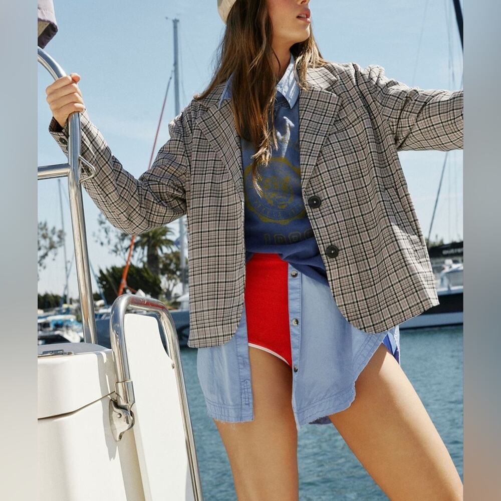 Free People We The Free Cali Plaid Blazer size Large